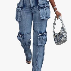Stylish Blue Cargo Women Jeans